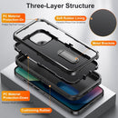 3 in 1 Rugged Holder Phone Case For iPhone 13(Black + Black)