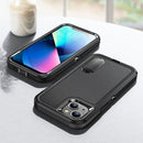 3 in 1 Rugged Holder Phone Case For iPhone 13(Black + Black)