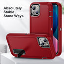 3 in 1 Rugged Holder Phone Case For iPhone 13(Red + Black)