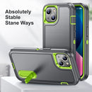3 in 1 Rugged Holder Phone Case For iPhone 13(Grey + Green)