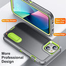 3 in 1 Rugged Holder Phone Case For iPhone 13(Grey + Green)