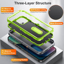 3 in 1 Rugged Holder Phone Case For iPhone 13(Grey + Green)
