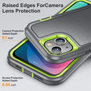 3 in 1 Rugged Holder Phone Case For iPhone 13(Grey + Green)
