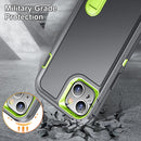 3 in 1 Rugged Holder Phone Case For iPhone 13(Grey + Green)