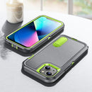 3 in 1 Rugged Holder Phone Case For iPhone 13(Grey + Green)