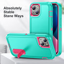3 in 1 Rugged Holder Phone Case For iPhone 13(Blue + Pink)