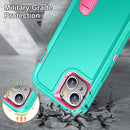 3 in 1 Rugged Holder Phone Case For iPhone 13(Blue + Pink)