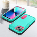 3 in 1 Rugged Holder Phone Case For iPhone 13(Blue + Pink)