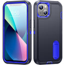 3 in 1 Rugged Holder Phone Case For iPhone 13(Dark Blue+Sapphire Blue)