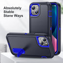 3 in 1 Rugged Holder Phone Case For iPhone 13(Dark Blue+Sapphire Blue)