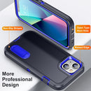 3 in 1 Rugged Holder Phone Case For iPhone 13(Dark Blue+Sapphire Blue)