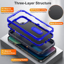 3 in 1 Rugged Holder Phone Case For iPhone 13(Dark Blue+Sapphire Blue)