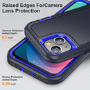 3 in 1 Rugged Holder Phone Case For iPhone 13(Dark Blue+Sapphire Blue)