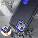 3 in 1 Rugged Holder Phone Case For iPhone 13(Dark Blue+Sapphire Blue)