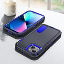 3 in 1 Rugged Holder Phone Case For iPhone 13(Dark Blue+Sapphire Blue)