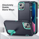 3 in 1 Rugged Holder Phone Case For iPhone 13(Dark Blue+Light Blue)