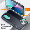 3 in 1 Rugged Holder Phone Case For iPhone 13(Dark Blue+Light Blue)