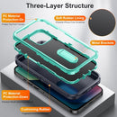 3 in 1 Rugged Holder Phone Case For iPhone 13(Dark Blue+Light Blue)