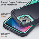 3 in 1 Rugged Holder Phone Case For iPhone 13(Dark Blue+Light Blue)