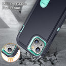 3 in 1 Rugged Holder Phone Case For iPhone 13(Dark Blue+Light Blue)