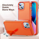 3 in 1 Rugged Holder Phone Case For iPhone 13(Transparent + Orange)