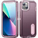 3 in 1 Rugged Holder Phone Case For iPhone 13(Purple + Pink)