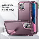 3 in 1 Rugged Holder Phone Case For iPhone 13(Purple + Pink)