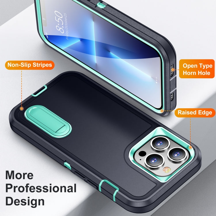 3 in 1 Rugged Holder Phone Case For iPhone 13 Pro(Dark Blue+Light Blue)