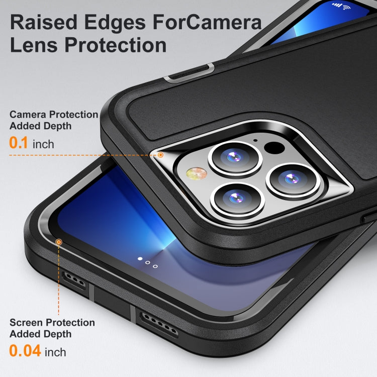 3 in 1 Rugged Holder Phone Case For iPhone 13 Pro Max(Black + Black)