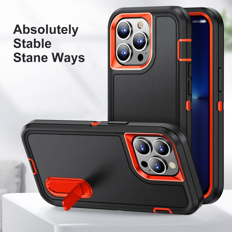 3 in 1 Rugged Holder Phone Case For iPhone 11(Black + Orange)