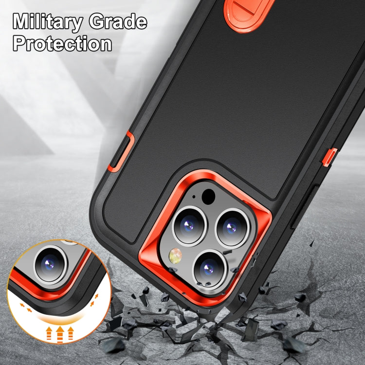 3 in 1 Rugged Holder Phone Case For iPhone 11(Black + Orange)