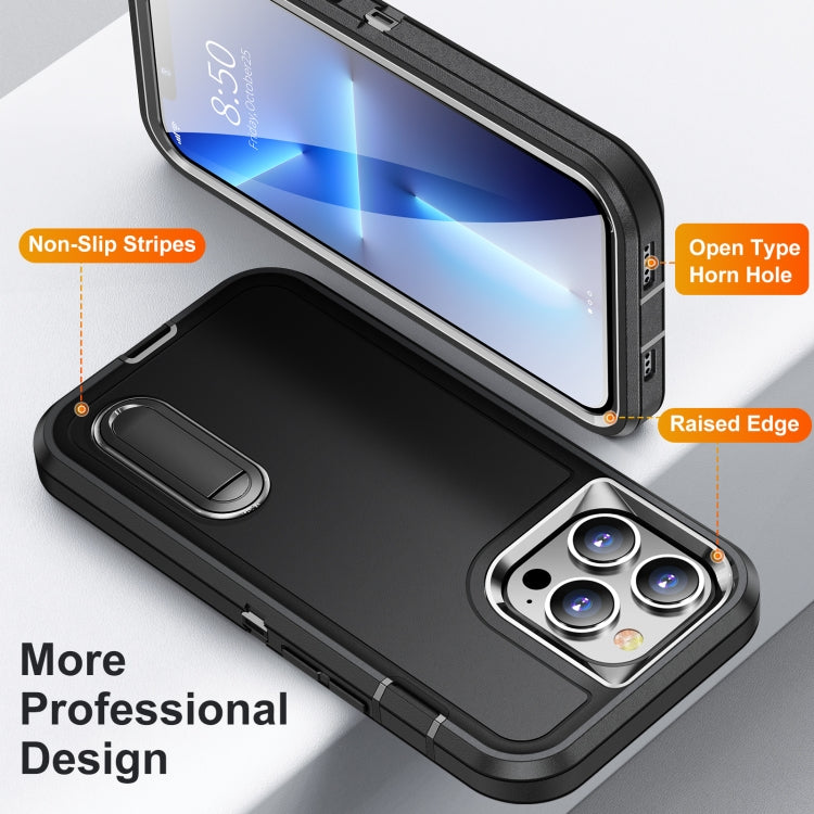 3 in 1 Rugged Holder Phone Case For iPhone 11 Pro(Black + Black)