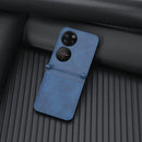 For Huawei P50 Pocket Lambskin Texture Card Folding Phone Case(Blue)