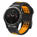 For Garmin Fenix 7 22mm Dual Row Holes Two-color Silicone Watch Band(Black Orange)