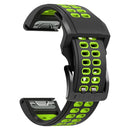 For Garmin Fenix 7 22mm Dual Row Holes Two-color Silicone Watch Band(Black Lime Green)
