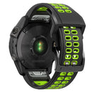 For Garmin Fenix 7 22mm Dual Row Holes Two-color Silicone Watch Band(Black Lime Green)