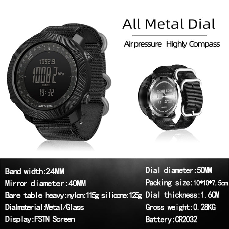 NORTH EDGE APACHE-46 Outdoor Waterproof Men Multifunction Digital Silicone Strap Smart Sports Watch(Black)