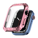 Rhombus Belt Drill + Tempered Film Integrated Case For Apple Watch Series 7 45mm(Pink)