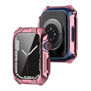 Rhombus Belt Drill + Tempered Film Integrated Case For Apple Watch Series 7 45mm(Pink)