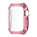 Rhombus Belt Drill + Tempered Film Integrated Case For Apple Watch Series 7 45mm(Pink)