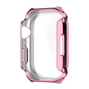 Rhombus Belt Drill + Tempered Film Integrated Case For Apple Watch Series 7 45mm(Pink)