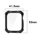 Rhombus Belt Drill + Tempered Film Integrated Case For Apple Watch Series 7 45mm(Pink)