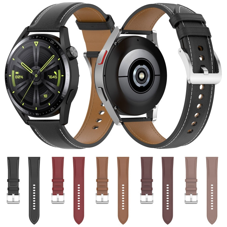 20mm Genuine Leather Watch Band for Samsung Galaxy Watch4/Watch3 41mm/Active2/Huawei/Garmin Watch etc.(Dark Pink)