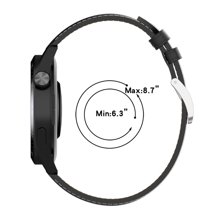 22mm Genuine Leather Watch Band for Huawei Watch GT3 46mm/GT2 46mm/Samsung Galaxy Watch3 45mm(Black)