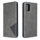 For Galaxy A71 Rhombus Texture Horizontal Flip Magnetic Leather Case with Holder & Card Slots(Grey)