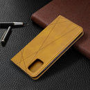 For Galaxy A71 Rhombus Texture Horizontal Flip Magnetic Leather Case with Holder & Card Slots(Yellow)