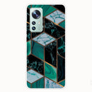 For Xiaomi 12 / 12X 5G Abstract Marble Pattern TPU Phone Case(Rhombus Dark Green)