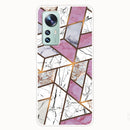 For Xiaomi 12 / 12X 5G Abstract Marble Pattern TPU Phone Case(Rhombus White Purple)