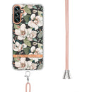 For Samsung Galaxy A13 5G Flowers Series TPU Phone Case with Lanyard(Green Gardenia)