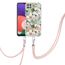 For Samsung Galaxy A22 5G Flowers Series TPU Phone Case with Lanyard(Green Gardenia)